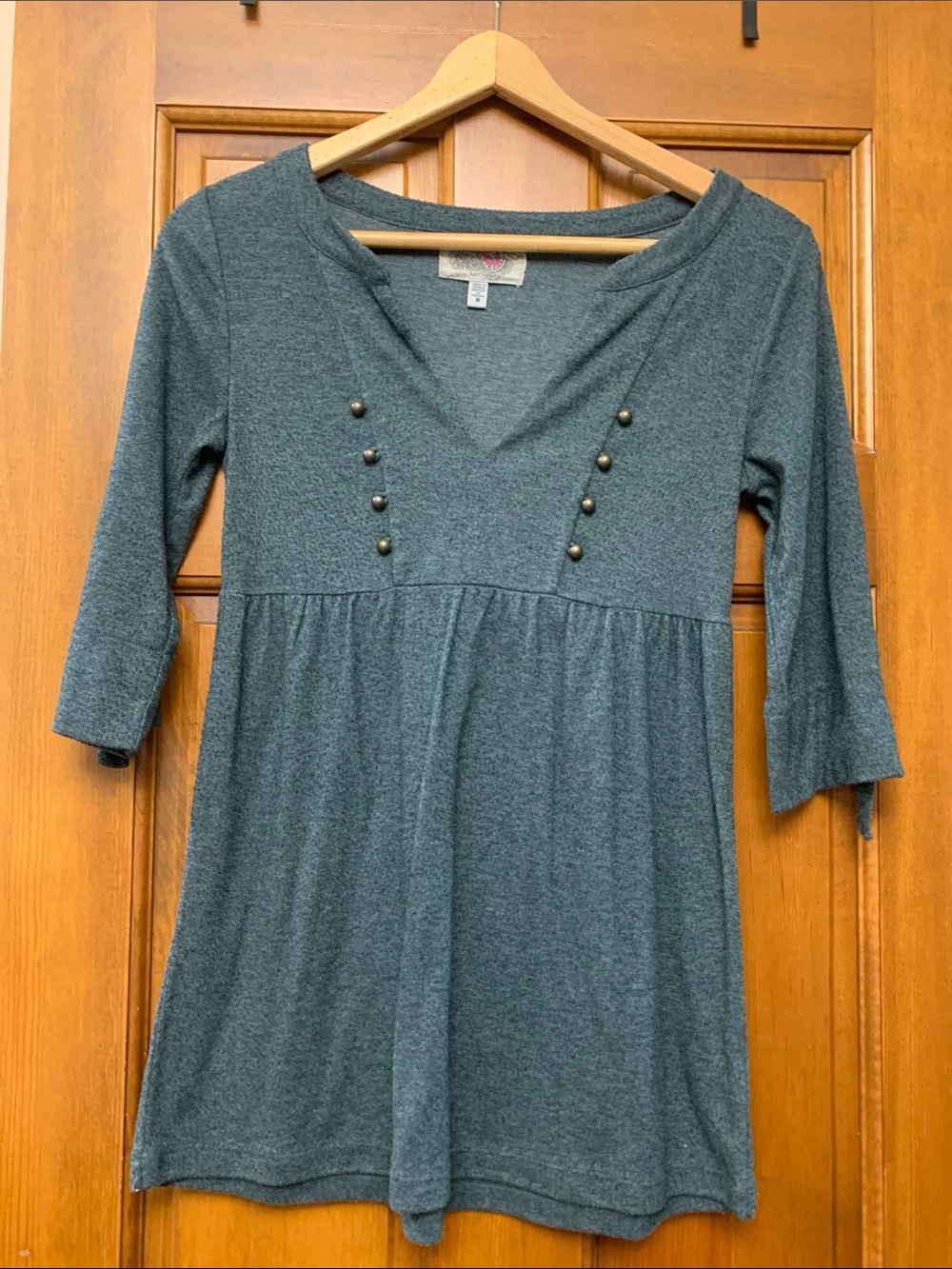 Ecote Women’s Heather Teal V-Neck Tunic Top with Button Detail